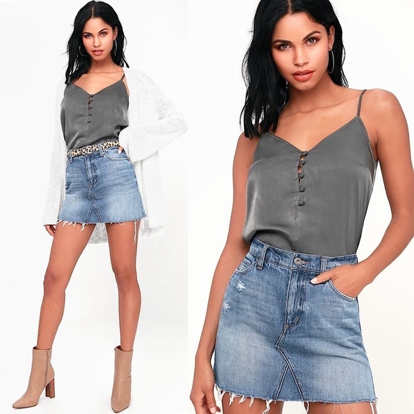 NWT PISTOLA 90s High Waist Distress Denim Cutoff Raw Fray Hem Mini Jean Skirt 27 - Picture 1 of 7